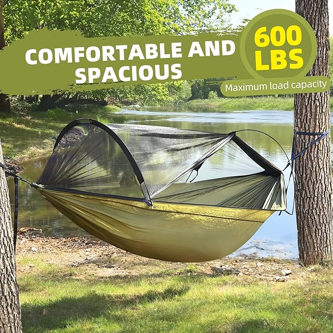 Lulladle Ultralight 2 Person Camping Hammock Mesh House Type Hammock Portable Travel Hanging Hammock 500lbs Durable Parachute Nylon Easy Setup and Pack for Backpacking Hiking Backyard