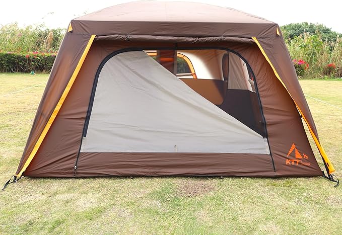 KTT Extra Large Tent 6-10-12-14 Person(A),Family Cabin Tents,2 Rooms,3 Doors and 3 Windows with Mesh,Straight Wall,Waterproof,Double Layer,Big Tent for Outdoor,Picnic,Camping,Family Gathering