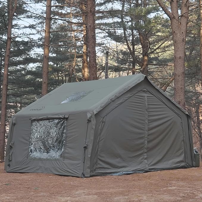 Coody | Rbm Outdoors Koala/Hub/Octopus Inflatable Tents for Camping with Stove Jack, 2/8/10 Person Luxury Canvas Blow Up Tent, 2 Room, Easy Setup Casa de Campaña, Large Inflatable House with Pump