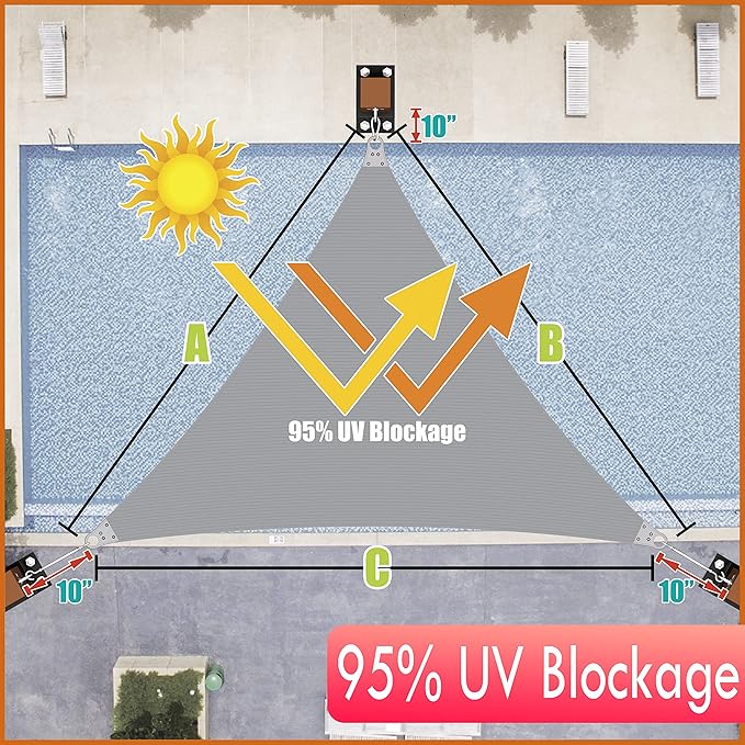 ColourTree Super Ring 23' x 31' x 38.61' Grey Right Triangle Customized Size Sun Shade Sail,Commercial Grade Canopy, Reinforced Corners & Edges, 260 GSM Fabric Heavy Duty -3 Years Warranty