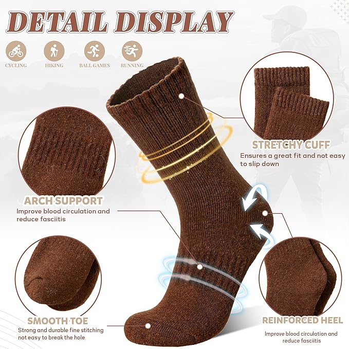 Merino Wool Socks For Women Hiking Winter Boot Thermal Warm Thick Cozy Work Crew Socks 5 Pairs