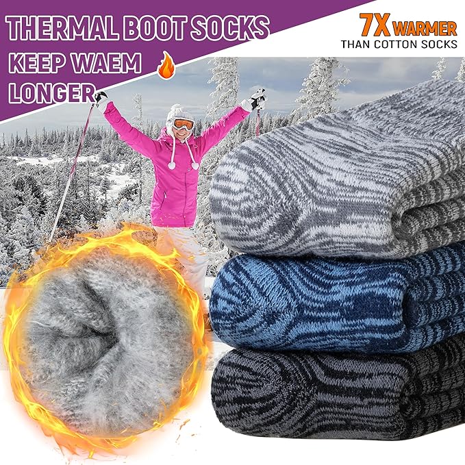 Women Heated Socks Ski Winter Thermal Hiking Snowboarding Thick Boot Insulated Socks 3 Pairs