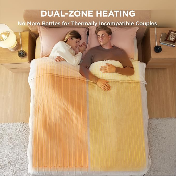 Bedsure Electric Blanket Queen Size - Dual Control Heated Blanket Queen, Fast Heating with 10 Time Settings & 10 Heat Settings, Warm Gift for Grandma (84x90 inches, Cream)