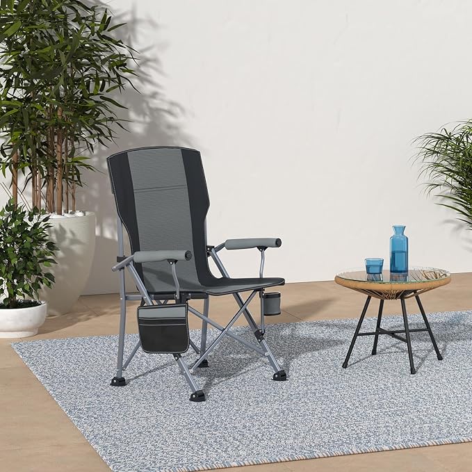 Folding Camping Chair Heavy Duty Portable Outdoor Chairs Supports 330lbs Collapsible Foldable Chair for Outside with Cup Holder&Carry Bag, Folding Lawn Chair for Camp Beach Fishing Sports(Gray)