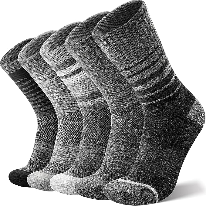 ANTSANG Merino Wool Hiking Socks for Men & Women 5 Pairs Thermal Warm Winter Thick Cushion Moisture Wicking Crew Boot Socks