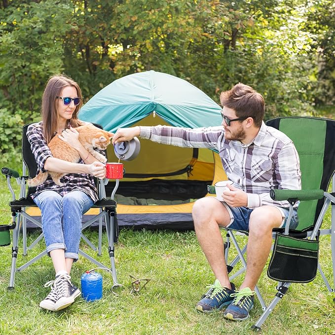 Camping Chair for Adults,Portable Folding Lawn Chair for Outside,Heavy Duty Camping Chair Support up to 330lbs,Collapsible Outdoor Beach Chair with Cup Holder(Green)