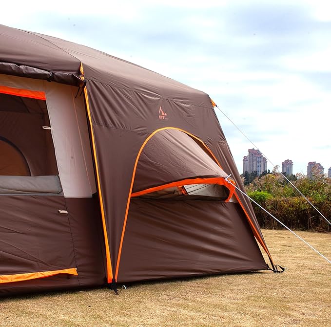 KTT Extra Large Tent 6-10-12-14 Person(A),Family Cabin Tents,2 Rooms,3 Doors and 3 Windows with Mesh,Straight Wall,Waterproof,Double Layer,Big Tent for Outdoor,Picnic,Camping,Family Gathering