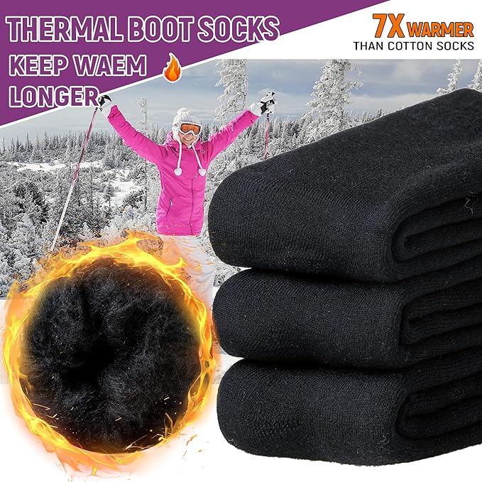 Women Heated Socks Ski Winter Thermal Hiking Snowboarding Thick Boot Insulated Socks 3 Pairs