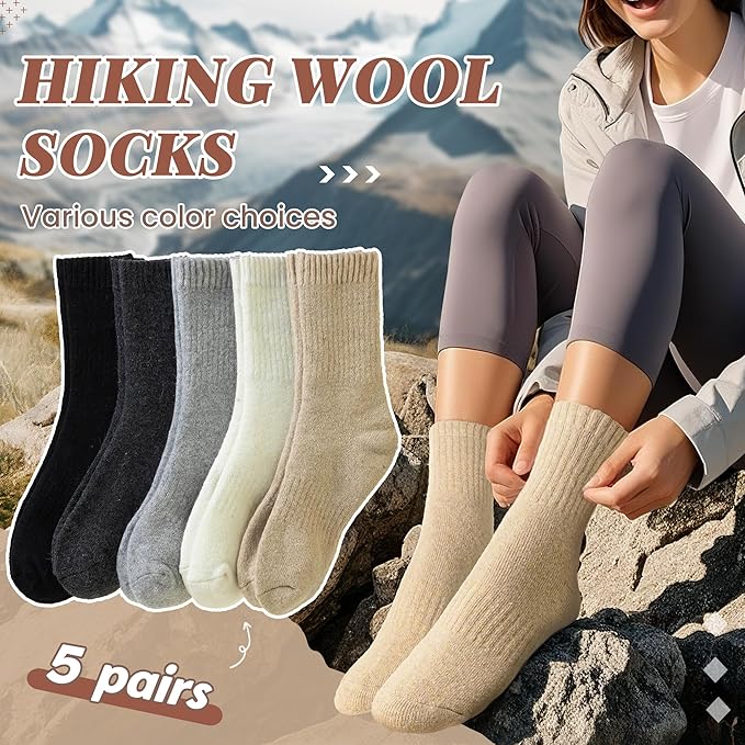 Merino Wool Socks For Women Hiking Winter Boot Thermal Warm Thick Cozy Work Crew Socks 5 Pairs