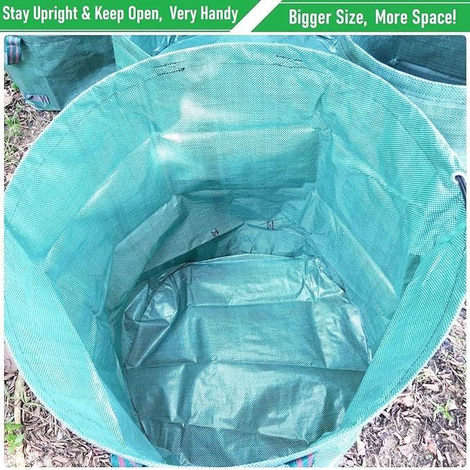 Professional 2-Pack 137 Gallon Lawn Garden Bags Large (D34,H34 inch) Yard Waste Bags w/Gardening Gloves for Big Leaf Bag,Yard Debris,Waste Container,Lawn Trash,Grass Clippings Bag,Weed Bags 4 Handles