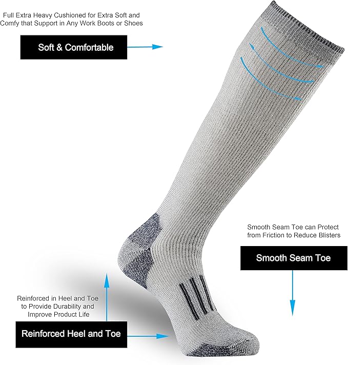 ONKE Max Full Cushion Knee High Socks for Men Steel Toe Work Boot Over the Calf OTC Moisture Wicking Thermal Hiking Hunting