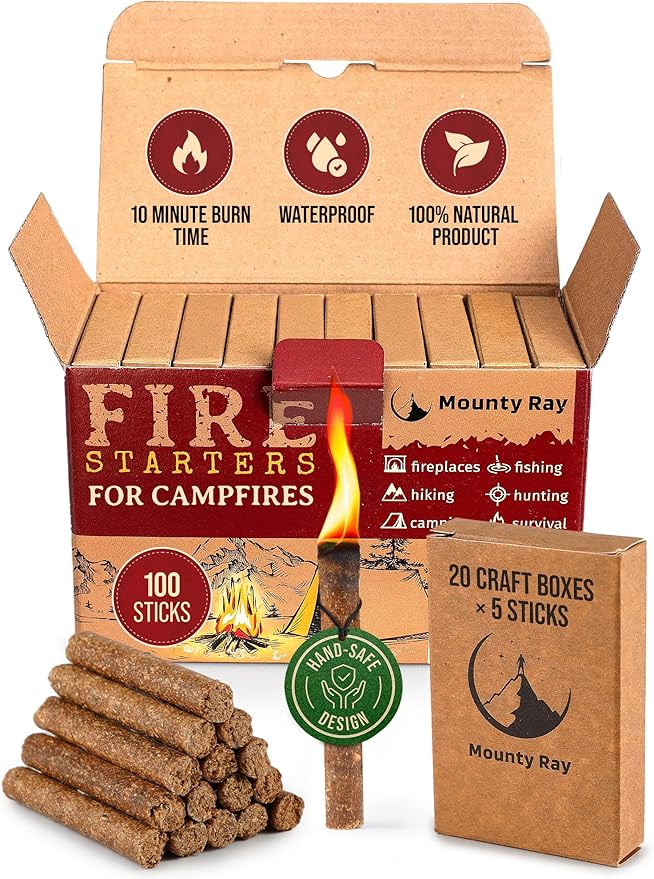 100 pcs Fire Starters for Campfires - Natural Fire Starters Sticks - Water Resistant & Odorless - All-Weather Charcoal Starter - for Indoor and Outdoor Use