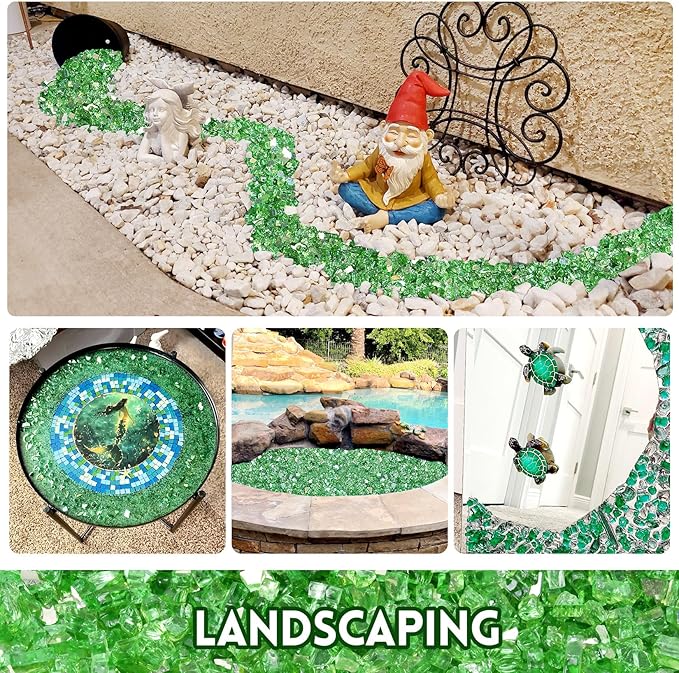 10 Pounds Fire Glass 1/4 Inch High Reflective Tempered Firepit Glass Rocks for Fireplace, Fire Pit Table, Fire Bowl and Landscaping (Emerald Green)