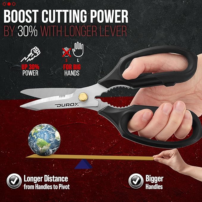 DUROX - Heavy Duty Scissors, Multipurpose Utility Scissors. Built to Cut Leather, Cardboard, Carpet, Plastic and Rope. All Purpose Heavy Duty Kitchen Scissors to Cut Meat, Poultry and Chicken Bones