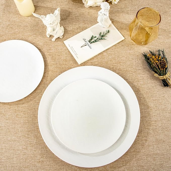 WONDERFUL 32pcs White Plastic Plates Reusable Unbreakable Dinnerware Set Dishes Set Dishwasher Safe Outdoor Wedding Plates Includes:16 Dinner 10" and 16 Dessert Plate 7.3" Ideal for BBQ Camping Picnic
