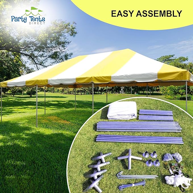 Party Tents Direct 20x30 Canopy Tent - Steel Frame - Outdoor Gazebo Pavilion Sun Shade Camping Shelter - Yellow Vinyl Heavy Duty Waterproof Tent Cover - Event Tents for Parties Wedding