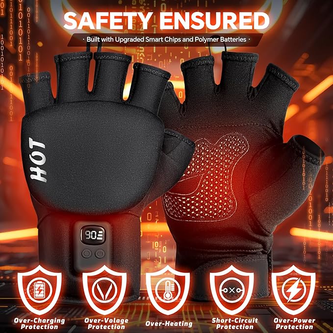 Heated Gloves for Men Women- Rechargeable Electric Full & Half Hands Electric Heated Gloves Cold Winter Work Arthritis Pain Relief Hot Compress Hand Warmers for Snow Cycling Skiing Hunting