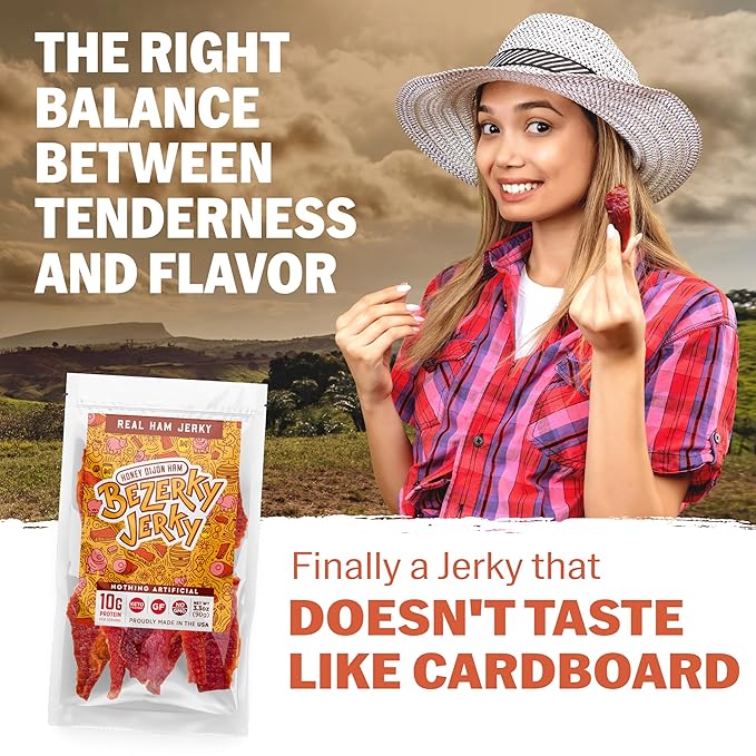 All Natural Real Ham Jerky | Honey Dijon | Small Batch Handcrafted | Old Fashioned | Low Fat High Protein Ham Meat | Gluten-Free | Non-GMO | No Nitrates | Healthy American Bezerky Jerky | 3 Packs