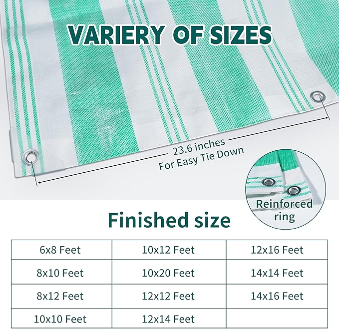 TARPAL Heavy Duty Poly Tarp 12x16 Feet 12mil Striped tarp Multipurpose Protective Cover Durable, Waterproof, Weather Proof, UV,Rip and Tear Proof(Green/White)