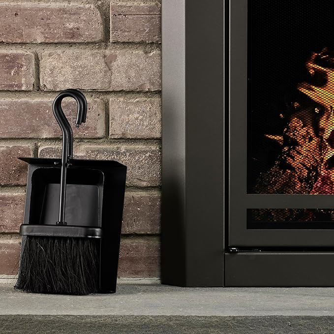 UniFlame Black Fireplace Ash Shovel and Brush Set with Pan