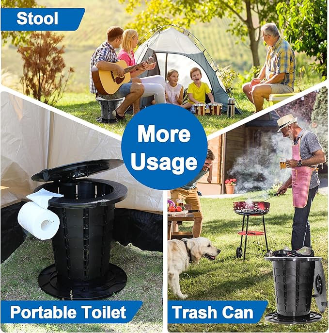 ALEVMOOM XXL Portable Toilet - 19.7" H Taller Wider Collapsible Foldable Camping Toilet with Lid, Strap, Bag - Adjustable for Camping, Hiking, Travel and Car