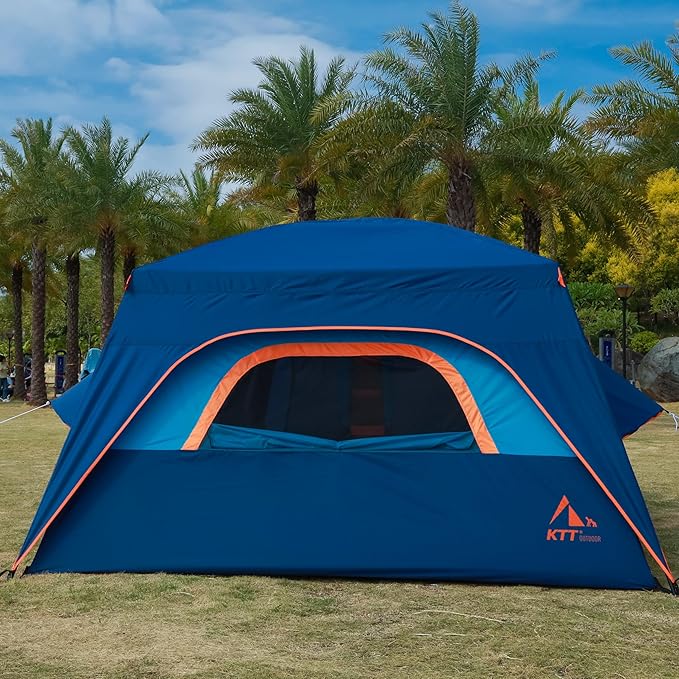 KTT Extra Large Tent 10-12-14 Person(B),Family Cabin Tents,2 Rooms,3 Doors and 3 Windows with Mesh,Straight Wall,Waterproof,Double Layer,Big Tent for Outdoor,Picnic,Camping,Family Gathering