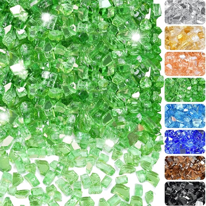 10 Pounds Fire Glass 1/4 Inch High Reflective Tempered Firepit Glass Rocks for Fireplace, Fire Pit Table, Fire Bowl and Landscaping (Emerald Green)