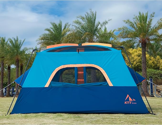 KTT Extra Large Tent 10-12-14 Person(B),Family Cabin Tents,2 Rooms,3 Doors and 3 Windows with Mesh,Straight Wall,Waterproof,Double Layer,Big Tent for Outdoor,Picnic,Camping,Family Gathering