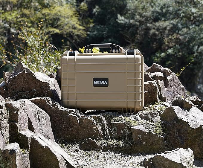 MEIJIA Portable IP67 Waterproof Protective Case, Hard Camera Case with customizable foam, Perfectly Protection of Camera, Drones, Pistols,Lens, Equipments, 18.5 x14.06x6.93inches(Desert Tan)