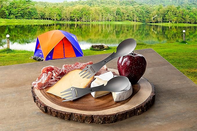 Spork Ultra Lightweight and Strong 5 in 1 Camping Utensil Set-Spoon+Fork+Knife+Peeler+Bottle Opener+Bag+Carry case. Ideal for Outdoors, Home or Office