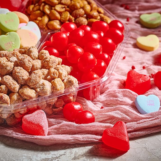 NUT CRAVINGS - Diwali Sweets Hamper Mixed Nuts & Heart Candy Gift Basket in Red Gold Box (7 Assortments, 1 LB) Food Arrangement, Healthy Snack Care Package, Food Assortments