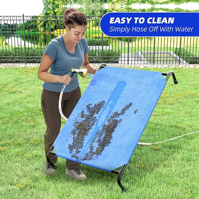 Simple Trending Raised Dog Bed for Large Dogs, Waterproof XL Dog Cot, Outdoor Cooling Elevated Pet Bed Load 100lb, 47.75" x 30.5", Blue