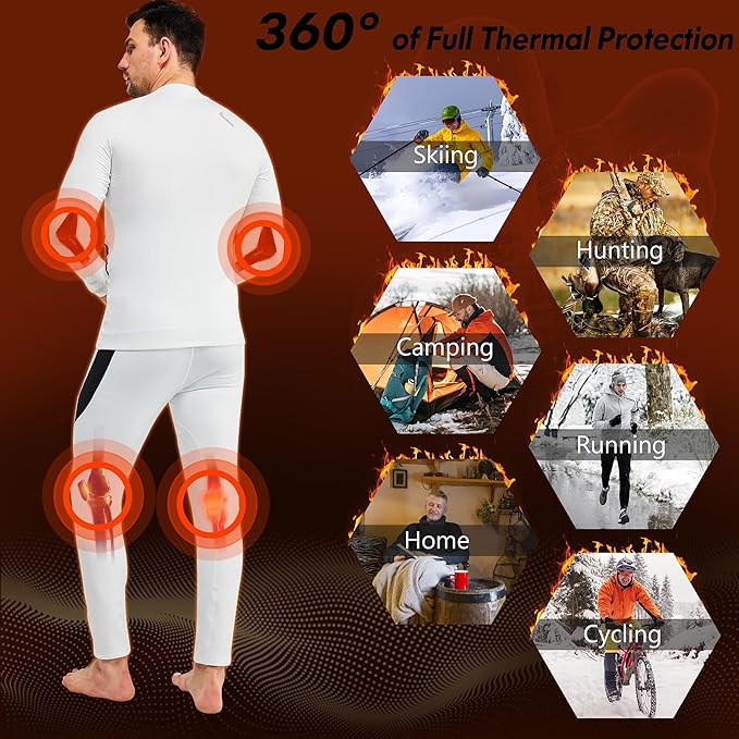 romision 2 Pack Thermal Underwear for Men Long Johns Fleece Lined Hunting Gear Bottom Top Set Base Layer Cold Weather XS-4XL