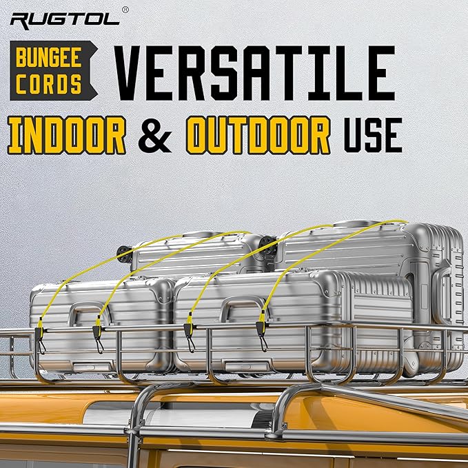 Bungee Cords with Hooks, 48 Inch Adjustable Yellow Bungee Cords with Carabiner Heavy Duty Outdoor, 8mm Thick Easy to Adjust Bungee Rope UV Resistant for Truck Bed, Bike Rack, Camping, 6 Pack
