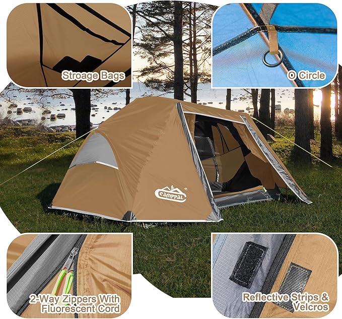 1-2 Person Backpacking Tent, Waterproof Windproof Two Person Tents for Camping & Hiking Double Doors Easy Setup UPF 50+ with 1 Vestibule