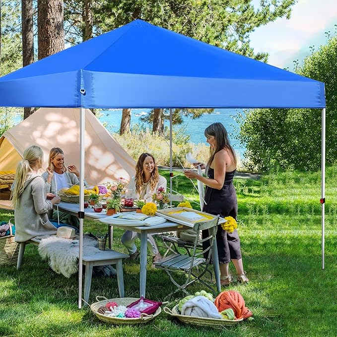 Pop Up Canopy 8X8 FT,Portable Sun Instant Shelter w/Backpack Bag,Waterproof,Adjustable Straight Leg Heights Canopies,Outdoor Tents for Parties,Camping,Commercial Event,Blue