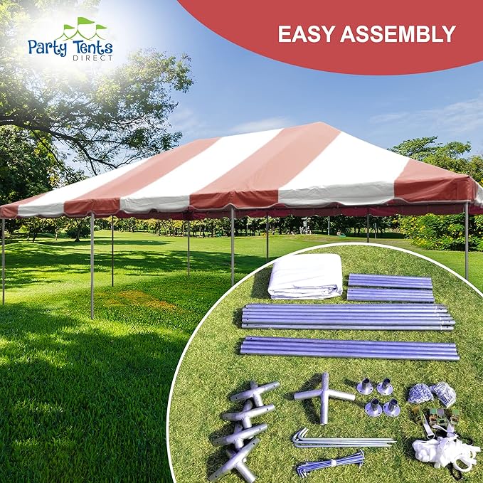 Party Tents Direct 20'x40' Weekender West Coast Tent Frame Party Tent (Red/White) PVC Top with Storage Bag - Tents for Parties, Weddings, Birthdays, Banquets, Fiestas, Workshop, Outdoor Event
