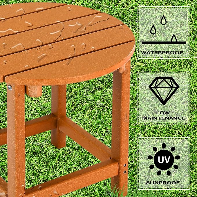 LZRS Round Adirondack Patio Side Table End Table, Outdoor Side Tables for Patio, Backyard,Pool, Indoor Companion, Easy Maintenance & Weather Resistant(Orange)