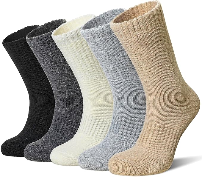 Merino Wool Socks For Women Hiking Winter Boot Thermal Warm Thick Cozy Work Crew Socks 5 Pairs