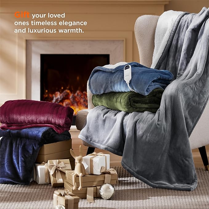 Bedsure Heated Blanket Throw Blanket - Fast Heating Electric Blanket, Soft Flannel Heated Throw with 4 Time Settings, 6 Heating Settings, Warm Gifts for Grandma (50x60 inches, Woodrose)