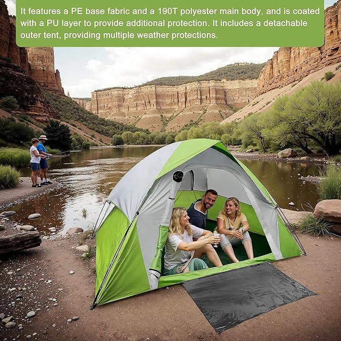 6 Person Dome Camping Tent, Double Layer Waterproof, Removable Rain Fly, for Outdoor Hiking, Fishing (6 People Green)
