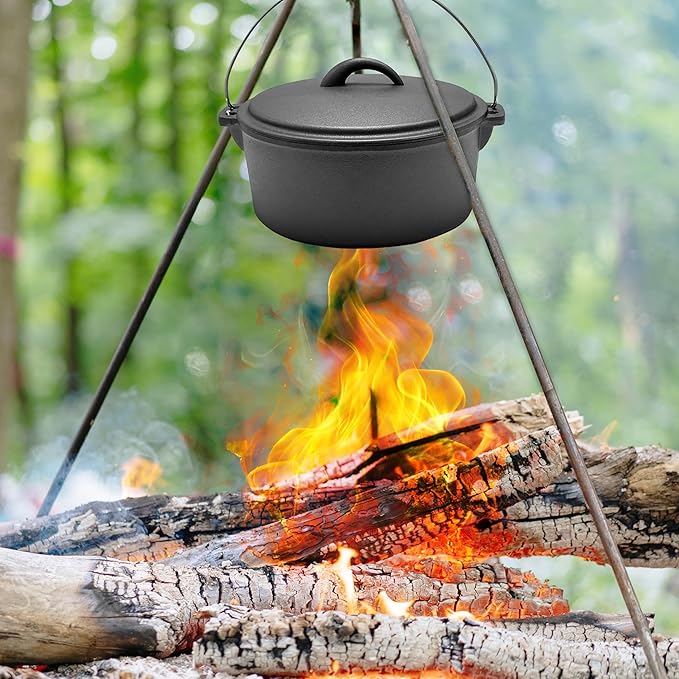Cuisiland 4.5QT Cast Iron Dutch Oven with Dome Lid & Bail Handle – Pre-Seasoned Campfire Pot for Outdoor Cooking, Baking, Braising & Stews – Heavy-Duty, Even-Heat Casserole Pot for Camping & Home Use