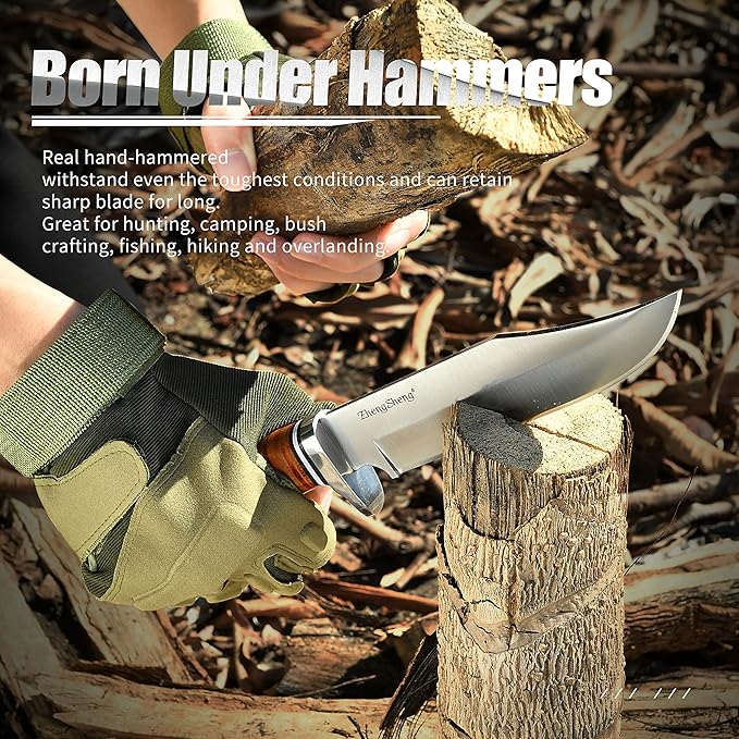 6.7" Fixed Blade Hunting Knife- Genuine Leather Handle Bowie Knives with Sheath Straight Edge for Camping, Hiking, Survival