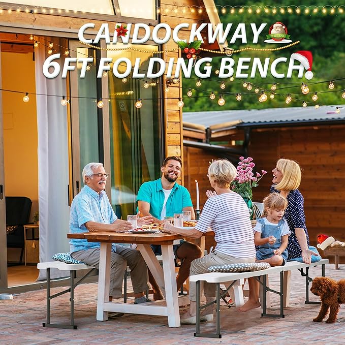 6ft Plastic Folding Bench with Carrying Handle & Lock, Portable Outdoor Bench in Garden Picnic Camping Dining Party Seat, Waterproof Bench for Soccer Activities, Firm and Durable(2 Pack C)