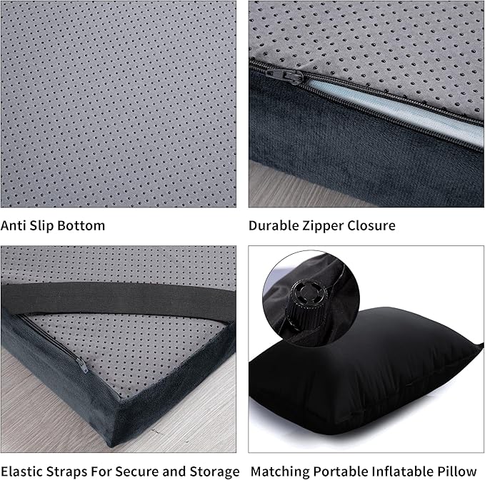 HOMBYS 3 INCH Memory Foam Camping Mattress with Portable Pillow for Outdoor Sleeping, Roll Up Mattress Topper Pad Mat for Travel Truck Bed Tent
