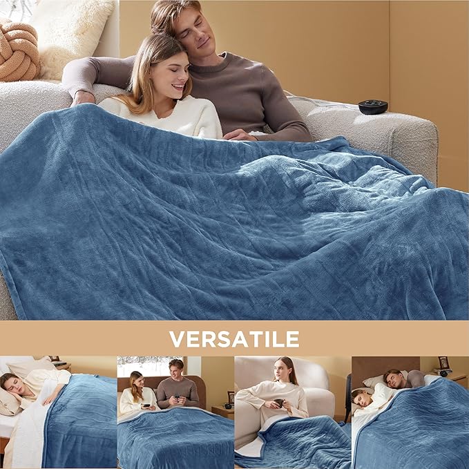 Bedsure Electric Blanket Queen Size - Dual Control Heated Blanket Queen, Fast Heating with 10 Time Settings & 10 Heat Settings, Warm Gift for Grandma (84x90 inches, Blue)