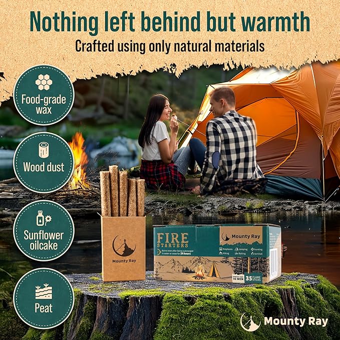 35 pcs Fire Starters for Campfires - Natural Fire Starters Sticks - Water Resistant & Odorless - All-Weather Charcoal Starter - for Indoor and Outdoor Use