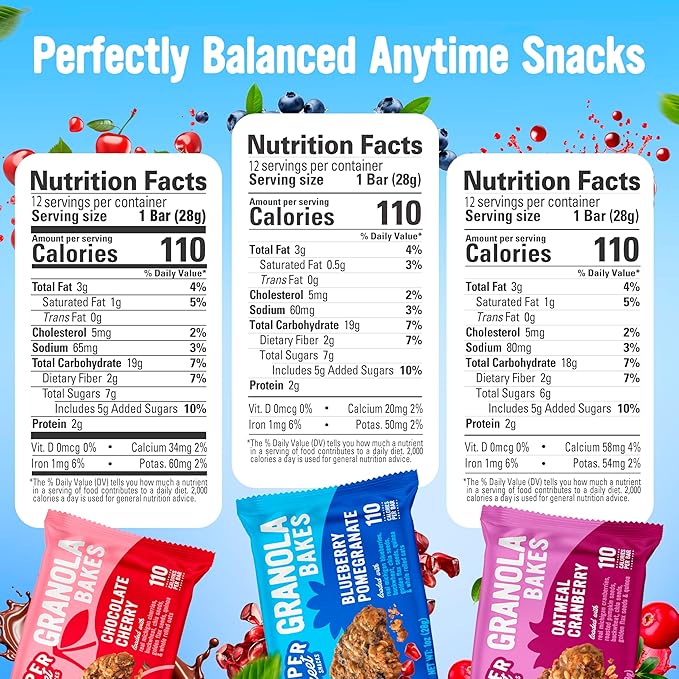 Cooper Street Granola Bakes - Soft and Chewy Breakfast Granola Bars Variety Pack (18 Count) - Perfect Snack for Kids, School, Work, Hiking & On-the-Go