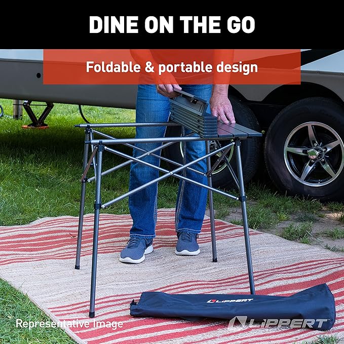 Lippert HD Hybrid Foldable Camp Table with Carry Bag White 27 1/2” x 27 1/2” x 27 1/2" (H x W x D),Hammer Grey