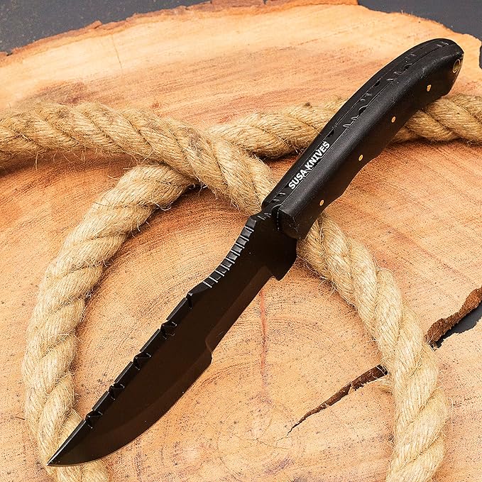 Handmade D2 Steel Tracker Knife - Survival - Camping Knife Tactical Hunting Knife with Sheath Horizontal Carry Fixed Blade (BLACK TRACKER)